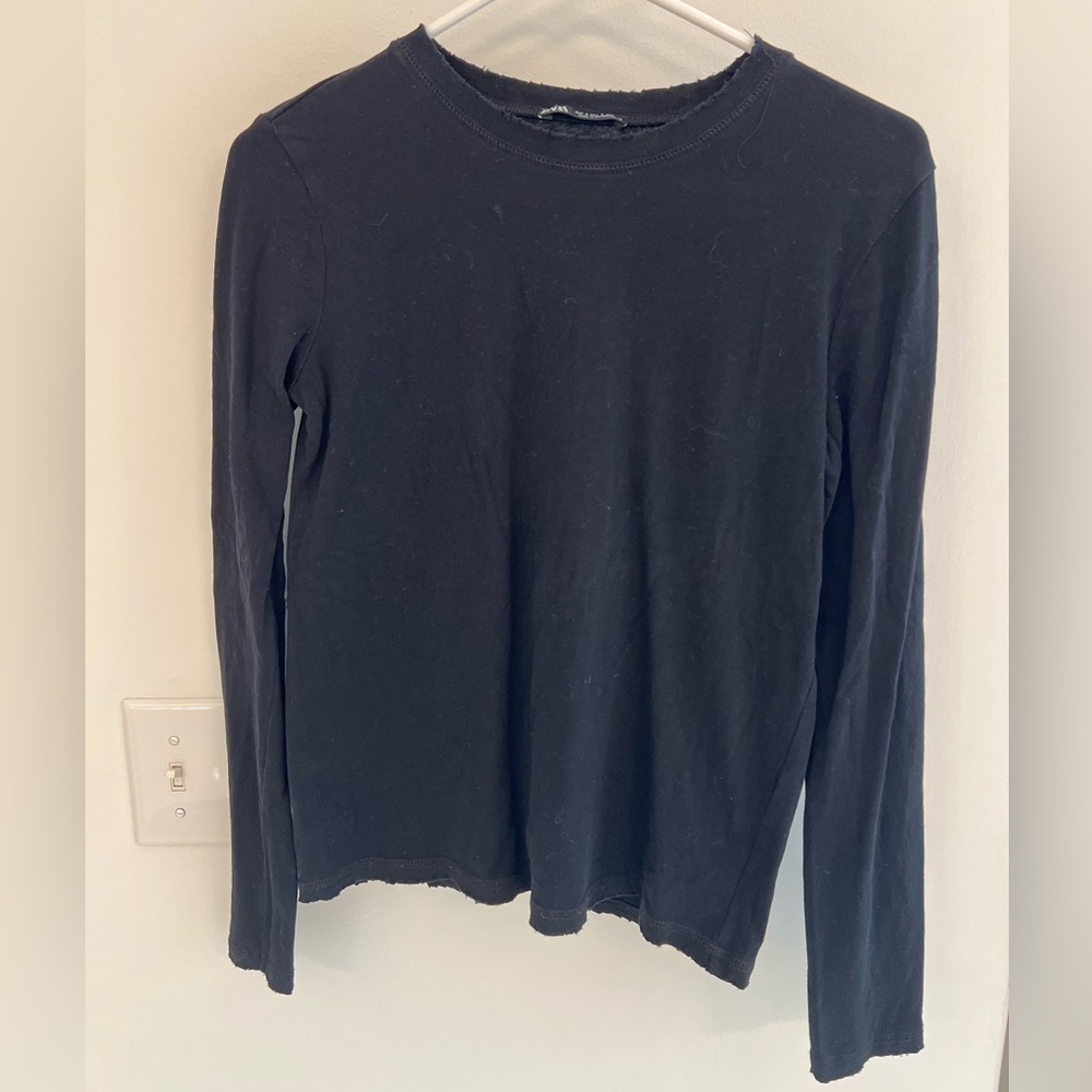Zara Distressed Neck Black Long Sleeve
